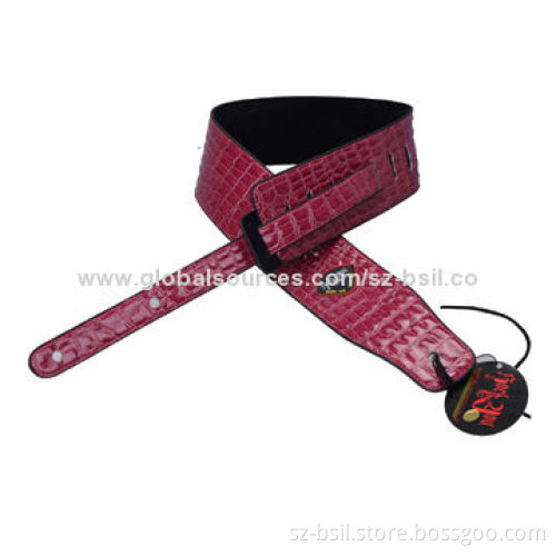 Acoustic Guitar Strap Bass with Pick Holder, New Rose Red Crocodile Design Adjustable PU Leather